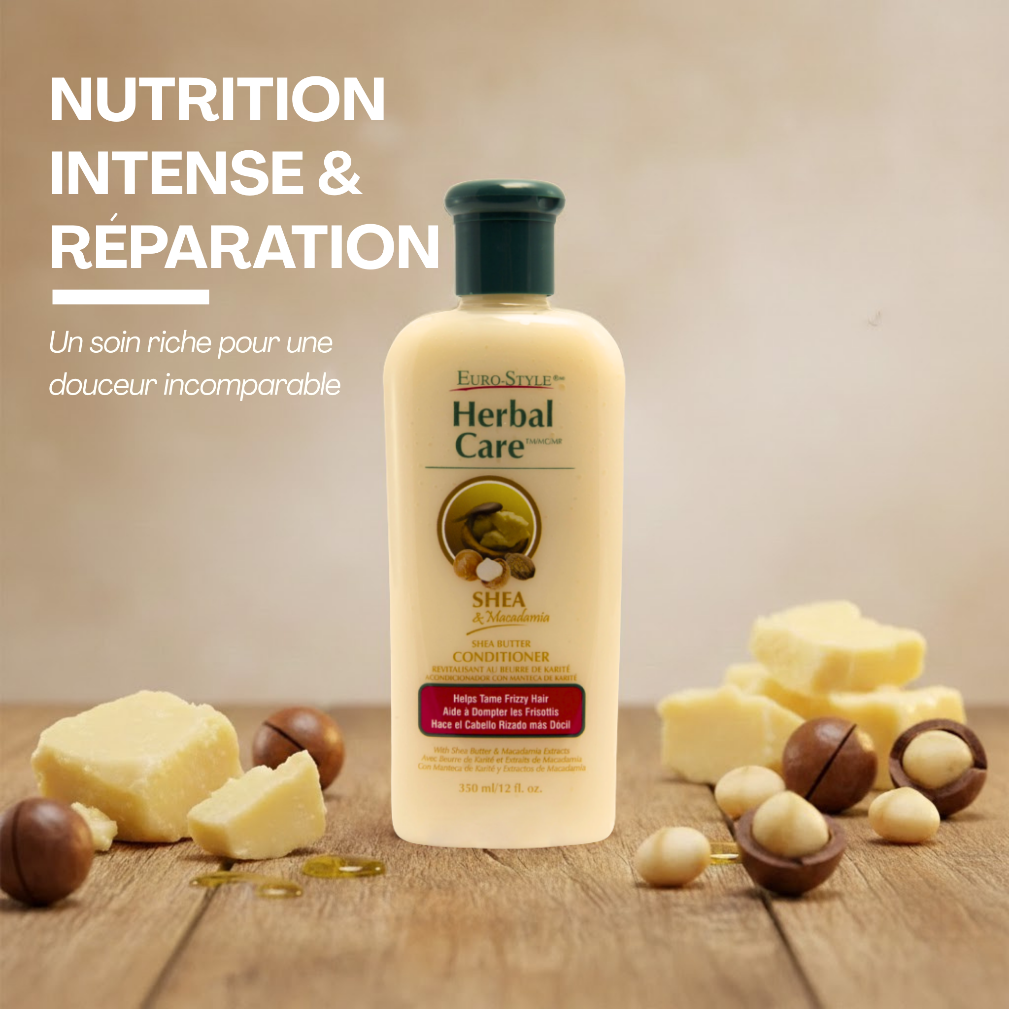 Herbal Care – Après-Shampooing Anti-Frisottis, Karité & Macadamia, 350ml
